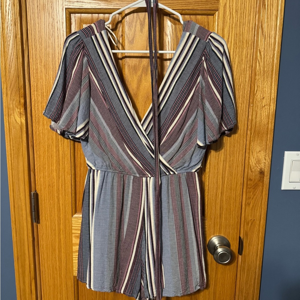 Francesca's Collections Striped Jumpsuit - Blue and Purple